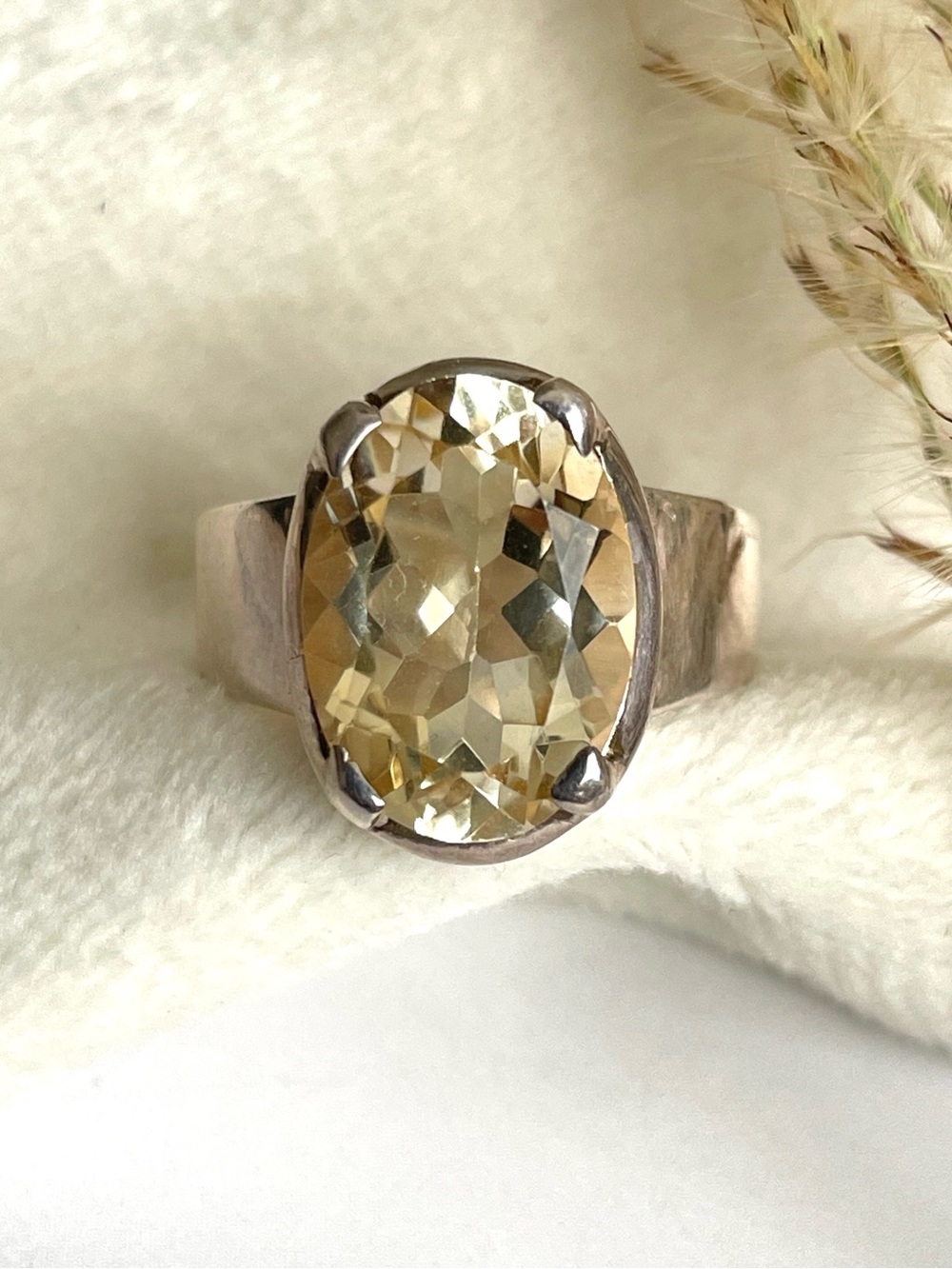 “VIBES”925 Sterling Silver Natural Golden Topaz Ring US:8